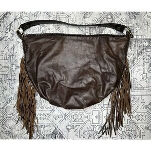Patricia Nash Vincenzo Festival Fringe Dark Brown Leather Boho Fringe Hobo Purse